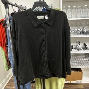 Lemongrass Woman Black Button Up 100% Cotton Top, Size 3X